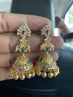 Mahalakshmi Jewellers, Butta Earrings, Gold Plated Jewelry Indian, Gold Jhumkas, Gold Haram, Gold Jhumka, Sewing Sleeves