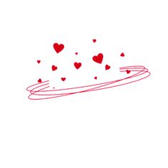 red hearts are flying in the air on a white background with an arrow drawn by hand