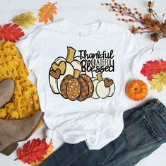 Show Off Your Thanksgiving Spirit With This Super Cute Shirt!! All Shirts Are Brand New/Never Worn And Made To Order Just For You! (Product Details) -Imagine Is Heat Pressed With Sublimation Ink And Will Have A Vintage (Faded) Look Thanksgiving T Shirt Ideas, Thankful Greatful Blessed, Blessed Shirt, Sublimation Ink, Cute Shirt, Thanksgiving Shirts, Cricut Ideas, Cute Shirts, Heat Press