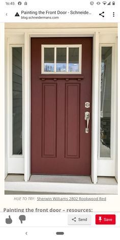 a red front door with white trim and two sidelights on the top, and bottom panel