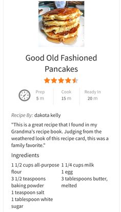 the recipe for pancakes is displayed on an iphone screen, and it's time to cook