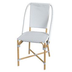 a white and blue chair with wicker backrests on an isolated white background