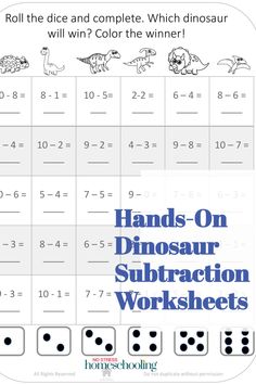 the dinosaur subtraction worksheet for kids to learn how to write numbers