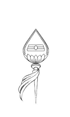 a black and white drawing of a flower on a stick with an arrow in the middle