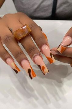 If you are Looking for inspiration for this years thanks giving. Here are some 2021 trending autumn nails. including fall acrylic nails and other trending fall nails. Brown Acrylic Nails, November Nails, Dope Nail Designs, Fall Acrylic Nails, Thanksgiving Nails, Square Acrylic Nails, Fire Nails, Dope Nails, Short Acrylic Nails