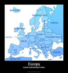 a map of europe with the names of major cities and towns in blue on it