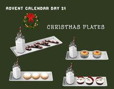 an image of christmas plates with cupcakes and milk