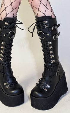 Kera-200 Knee High Platform Boots-Demonia-Tragic Beautiful Halloween Plus Size, Plus Size Boots, High Platform Boots, Knee High Platform Boots, Platform Boots Chunky, Buy Boots, Pu Boots, Wedge Heel Boots, Platform Wedge Heels