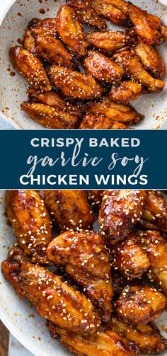 crispy baked garlic chicken wings in a white bowl