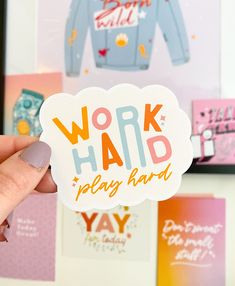 Show your work hard play hard attitude with this cute sticker! Perfect for laptops, journals, and more. Waterproof and matte finish. #workhardplayhard #sticker #laptopsticker . #Magnet_Design_Ideas #Mini_Influencer #Therapy_Stickers #Graphic_Design_Stickers Positivity Stickers, Sticker Journal, Spooky Stickers, Journal Sticker, Work Hard Play Hard, Sticker Cute, Sticker Laptop, Personalized Stickers, Anime Stickers