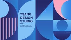 the cover of tsang design studio's book, featuring blue and pink shapes