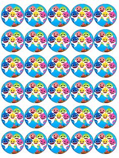 a bunch of fish that are in the shape of circles on a white background with blue and