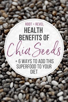 chia seeds with text overlay that reads root and reveal health benefits of chia seeds