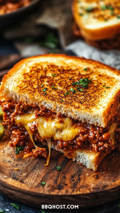 a close up of a sandwich on a cutting board