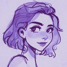 a drawing of a woman with purple hair