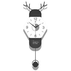 a black and white clock with antlers on it