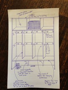 a piece of paper with drawings on it and instructions for how to build a bookcase