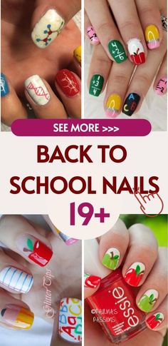 Nails For Teachers, Nails For Back To School, Teacher Nail Art, Teacher Nails, School Nail Art, Pencil Nails, Bright Nail Designs, Nail Collection, Back To School Nails