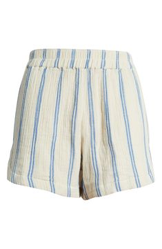 Kick back in these cool striped shorts cut from breezy cotton and featuring an easy pull-on design. 3 1/2" inseam Elastic waist 100% cotton Machine wash, line dry Imported Striped Cotton Pajama Shorts, Beach Season Cotton Shorts, Cotton Shorts For Beach Season And Warm Weather, Striped Pajama Shorts With Elastic Waistband, Beachy Cotton Bottoms With Relaxed Fit, Casual Striped Pajama Shorts With Elastic Waistband, Striped Cotton Pajama Shorts With Built-in Shorts, Beachy Relaxed Fit Cotton Bottoms, Cotton Shorts For Warm Weather In Summer