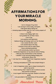 the poem affirmmations for your miracle morning