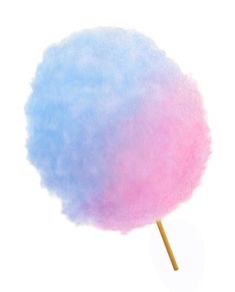 a blue and pink cotton candy on a stick