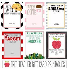 free teacher gift card printables for teachers to use on their school day cards