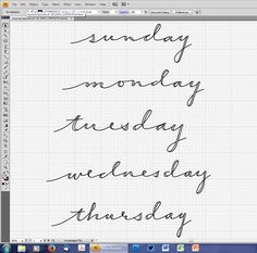 a computer screen with writing on it and the words sunday, monday, tuesday, wednesday