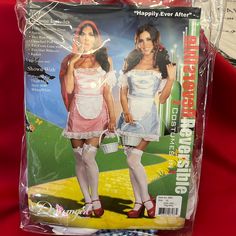 there is a plastic bag that has two women in it on the front and back