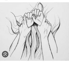 a drawing of two hands reaching up to each other, with the words love written on it