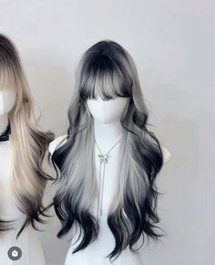 Black White Ombre Hair, Pick A Boo Hair, Dyed Hair Korean, Hairstyles Black And White, Hair Color Patterns, Cute Hair Colours, Black Hair With White Highlights, Hairstyles Wig