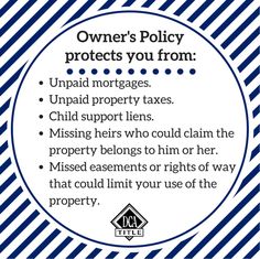 a blue and white striped background with the words owner's policy protects you from