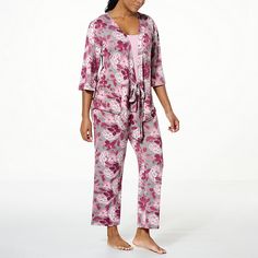 Hue 3-piece Topper, Tank and Pant PJ Set  Soft-as-a-dream, timeless soft knit fabric and beautiful prints come together in this cozy-chic pajama set, creating the ultimate lounging experience. Sleepwear Women Pajamas, Hue Color, Beautiful Prints, Cozy Chic, Tunic Styles, Draped Fabric, Pj Sets, Straight Pants, Sleepwear Women