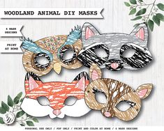 woodland animal diy masks for kids to make them look like they are wearing masks