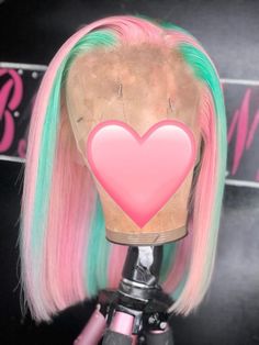 Split Dye Lace Front Wigs, Bright Lace Front Wigs, Pink And Green Wigs, Custom Dyed Wigs, Wig Color Inspiration, Colorful Lace Front Wig Black Women, Pink And Blue Lace Front Wig, Colored Lacefront Wig, Lace Front Hair Colors