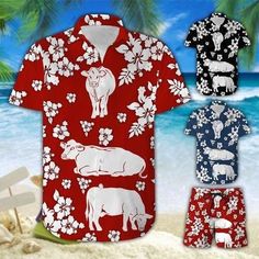 Simple Cattle Hibiscus Red Black Blue Unisex Hawaiian Shirts   Beach Shorts Lightweight construction with breathable mesh fabric provides a comfortable and flawless fit. Hibiscus Red, Tiki Party, Cool Hawaiian Shirts, Shorts Summer, Mens Hawaiian Shirts, Tropical Vacation, Hawaiian Shirts, Beach Shorts, Blue Shirt