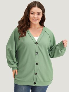 Shop Plain Button Up Elastic Cuffs Raglan Sleeve Jacket now and redefine your style with confidence at BloomChic. Tailored for mid and plus-size women. This trendy Outerwear Women, sizes 10-30. Season:Fall;Color:Mint;Style:Casual;Pattern Type:Plain;Details:Button, Elastic cuffs, Plain, Texture;Pocket:No-pocket;Belt:No-belt;Closure Type:Button;Lining:No-lining Long Sleeve Cardigan With Button Cuffs, Oversized Long Sleeve Cardigan With Button Cuffs, Raglan Sleeve Jacket, Trendy Outerwear, Pocket Belt, Fall Color, Sleeve Jacket, Womens Clothing Sizes, Outerwear Women