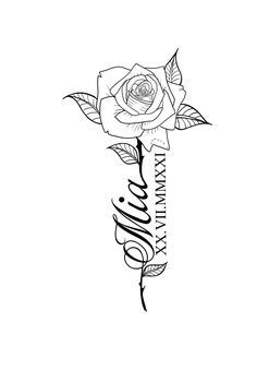 a black and white drawing of a rose with the word love on it's side