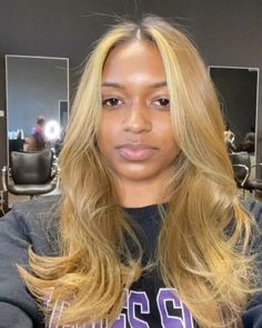 Black Girls With Blonde Hair Natural, Blonde Silk Press Natural Hair, Blonde Silk Press, Honey Blonde Natural Hair, Hair Colorful, Beige Hair, Blonde Wigs, Lace Frontal Wigs