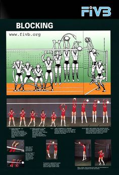 a poster with instructions on how to play volleyball in different positions, including blocking the ball