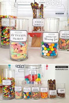 there are many different types of candy in the jars