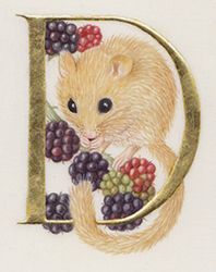 the letter d is decorated with a mouse and grapes