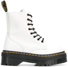 Dr. Martens ridged platform boots White High-top Platform Boots With Lug Sole, White Leather Ankle Combat Boots, White Lace-up Platform Boots With Chunky Platform, Spring High-top White Platform Boots, White Chunky Platform High-top Boots, White High-top Platform Boots For Spring, White High-top Leather Combat Boots, White Leather High-top Combat Boots, White High-top Platform Boots