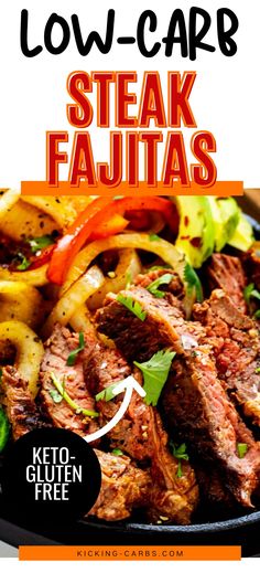 low carb steak fajitas with peppers and onions