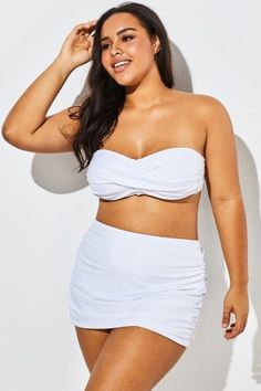 Women's Best-fitting & Stylish Plus Size Swimsuits Online Store - Meet.Curve Bride Swimsuit, Honeymoon Swimsuit, Swimsuit Styles, Swimsuit Skirt, Plus Size Swimsuit, White Swim, White Bandeau, Plus Size White, Plus Size Bride