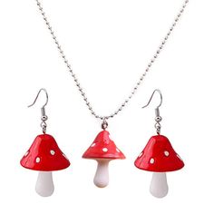 PRICES MAY VARY. Size:Necklace length 60cm, mushroom length and width 2.2cm*2.8cm Material:Resin + Bead Chain There is many different colors to choose from so they match with almost everything! If you are looking for some cute earrings, these are perfect. Cute earring set is clear and light weight and they’re really cute. Our mushroom earrings and necklace will catch your audience's eyes even. It’s the perfect addition to a more casual look if you want to dress up a simple jeans or t-shirt. Imag Vegetable Jewelry, Jewelry Chains, Mushroom Jewelry, Earrings Necklace Set, Red Mushroom, Daughter Jewelry, Colorful Jewelry, Red Earrings, Resin Beads