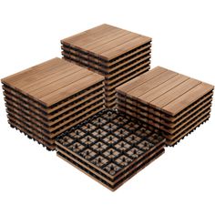 several pieces of wood are stacked on top of each other in order to be used as coasters