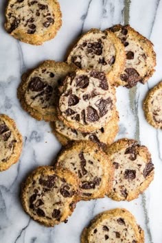 chocolate chip cookies on a marble counter top