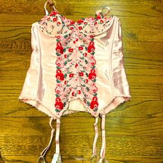 Corset Bustier And Cartel Belt The Corset Is Size 34 From Frond And Side Back The Cartel Belt Is P/S Corset Bustier, Fredericks Of Hollywood, Shapewear, Women's Intimates, Hollywood, Cream, Flowers, Pink, Women Shopping