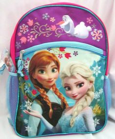 WALT DISNEY Frozen Princess Elsa, and Anna with Flying Olaf 16" Purple BACKPACK and 9.5" INSULATED LUNCH BOX LUNCH BAG-BRAND NEW WITH TAGS!!  Backpack features TWO main compartment with zip closure and adjustable padded shoulder straps. Smaller mesh compartment on right side for your calculator,cellular phone,erasers,pencils,pens,etc. Smaller mesh compartment on the left side for your water bottle,powerade,soda can,etc.  Backpack measures approx. 10" H x 8" W x 4" D. Artwork: Popup Embroidery Ap Disney Princess Wedding Dresses, Disney Princess Wedding, Disney Princess Cosplay, Mattel Shop, Elsa And Anna, Frozen Elsa And Anna, Princess Cosplay, Purple Backpack, Frozen Princess