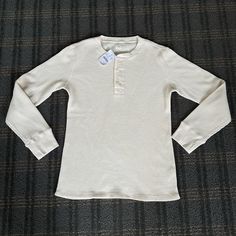 Nwt Boys Size 10 Beige Waffle Henley White Cotton Henley For Fall, Cream Waffle Knit Long Sleeve Top, Cream Long Sleeve Waffle Knit Top, White Cotton Henley For Spring, Spring White Cotton Henley, Classic Off White Long Sleeve Tops, Classic Long Sleeve Off White Tops, Classic Off-white Long Sleeve Tops, Waffle Henley